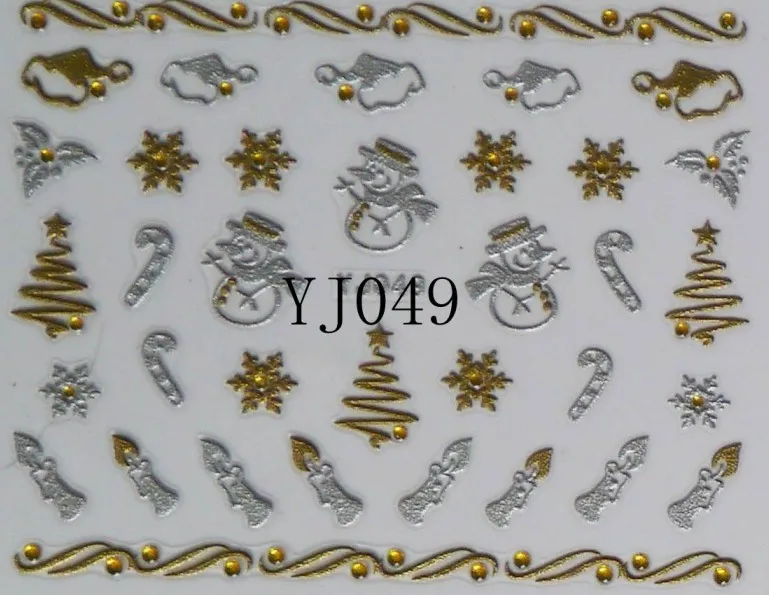 24 шт Рождественский дизайн ногтей наклейки 3D золото и серебро металлическая