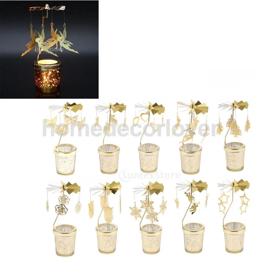 Карусель чайный светильник вращающийся подсвечник романтичный золотой Ночной