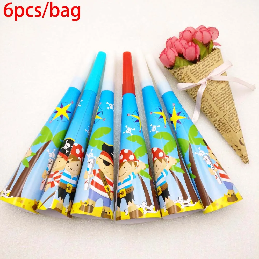 Horns 6pcs Пиратские чашки, тарелки и соломки, Детский Пиратский Набор для вечеринки в честь Дня Рождения, вечерние принадлежности, набор для свадьбы, вечеринки - Цвет: Horns 6pcs