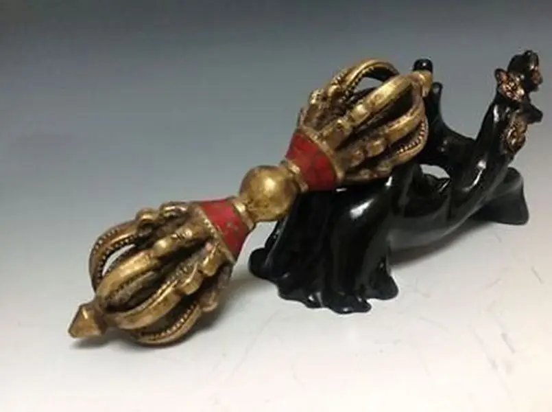 

VajraTibet Tibetan Buddhism Bronze Buddhist Ritual Tool Hand DorjeTurquoise decoration metal handicraft