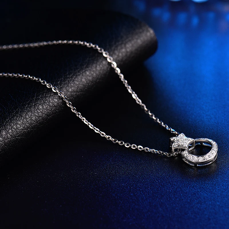 Простой дизайн настоящее Твердое 18K белое золото сверкающий бриллиант кулон ожерелье любящее хорошее