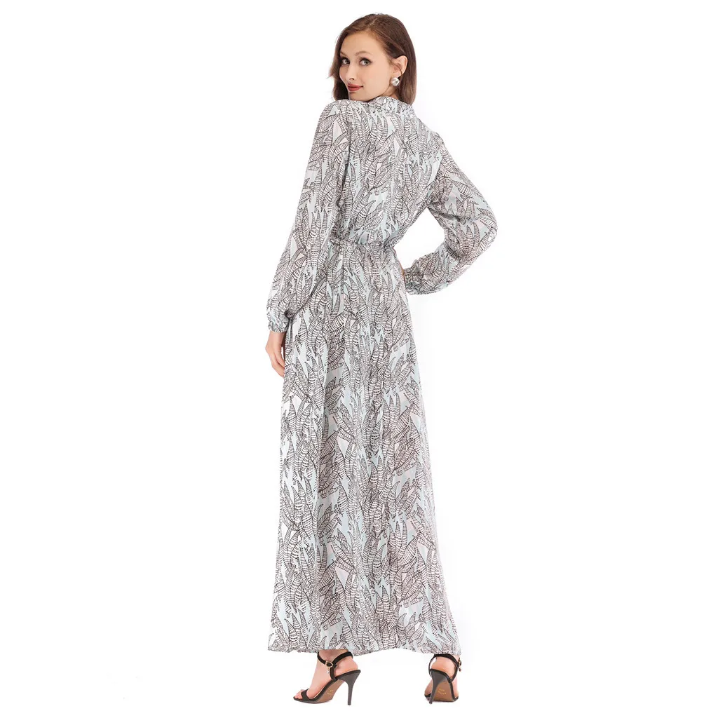 2019 абайя Дубай мусульманское платье женское с принтом Длинное Макси джилбаб