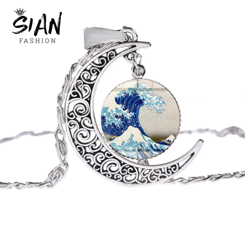 Ожерелье с голубыми морскими волнами Великая волна в канагаве японское