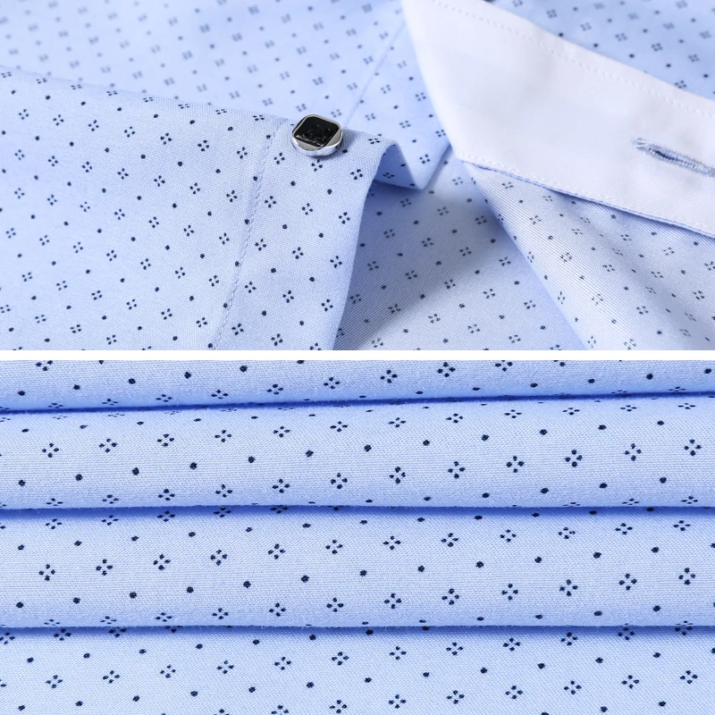 2018 Бренд Синяя Напечатанная Рубашка Мужская С Длинным Рукавом Большого Размера