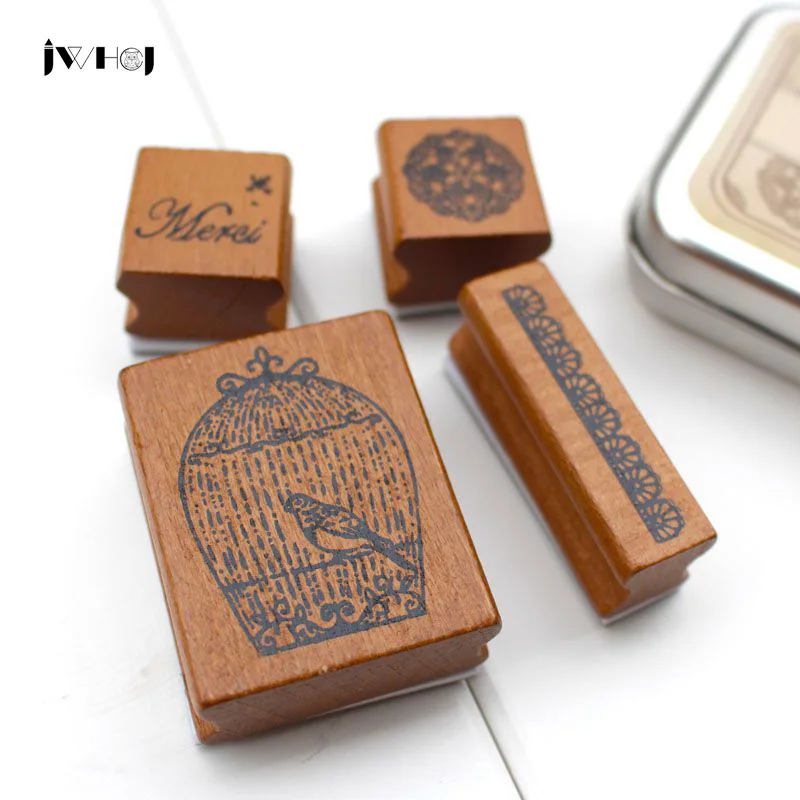 JWHCJ 4 шт./компл. хорошее время DIY жестяная коробка деревянные штампы подарочные