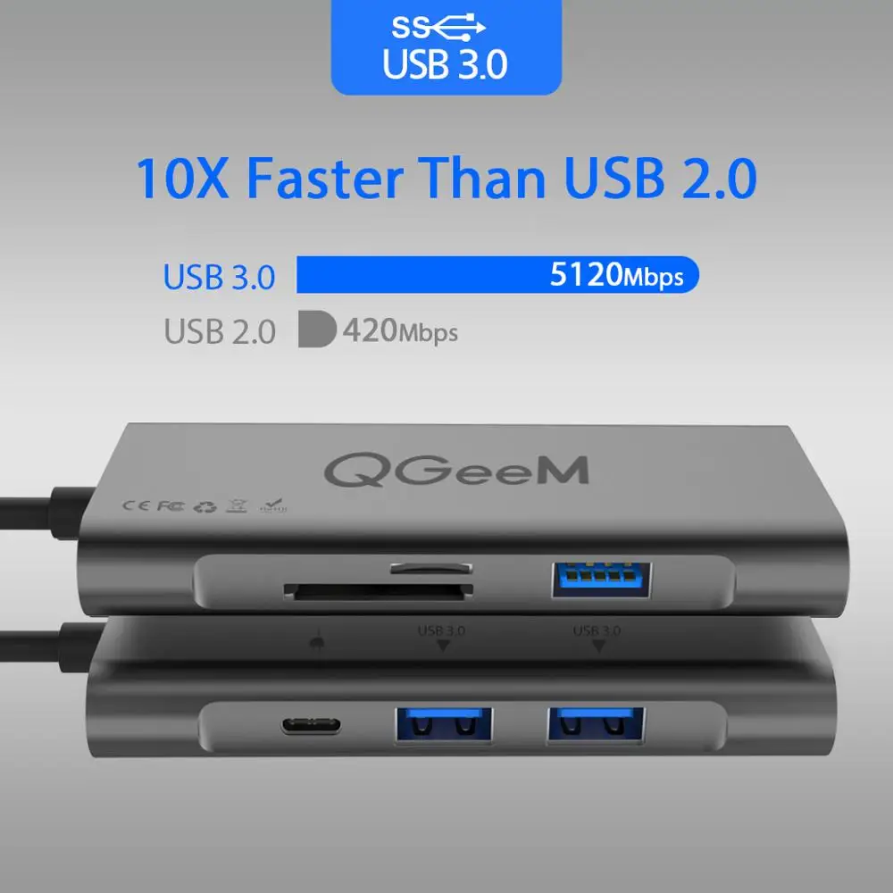 QGeeM USB C HUB HDMI Type To Hdmi 3 0 Thunderbolt Card Reader для Macbook 2018 mate20 P30 glaxy S9 S10 HUB|USB-хабы| |