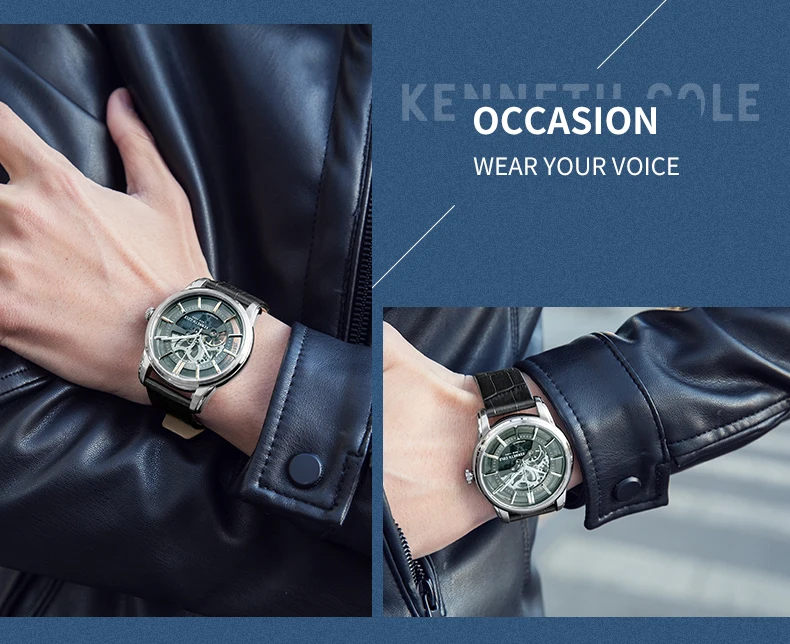 Kenneth Cole мужские часы, автоматические механические Серебристые черные кожаные часы с ремешком и пряжкой, роскошные брендовые водонепроницаемые часы KC15116001