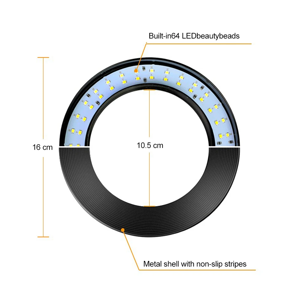 Мини кольцевой светодиодный светильник с 64 бусинами и шаровой головкой набор