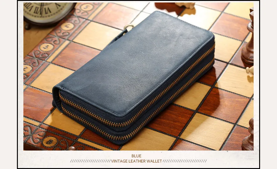 Imported Head Layer Cowhide Both Zipper Men Clutch Wallet Genuine Leather Male Long Purse Vintage Man Notecase PR084009