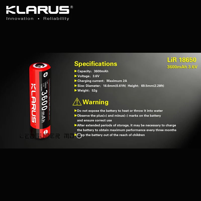 Оригинал KLARUS 3600mAh литий ионный аккумулятор 18650 для портативного освещения|battery