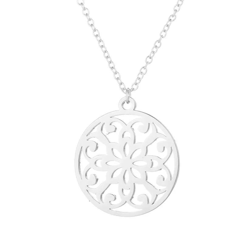 Stainless Steel Charm Hollow Mandala Flower Necklace Pendant Personalize Religious Buddhistic Jewelry for Women | Украшения и