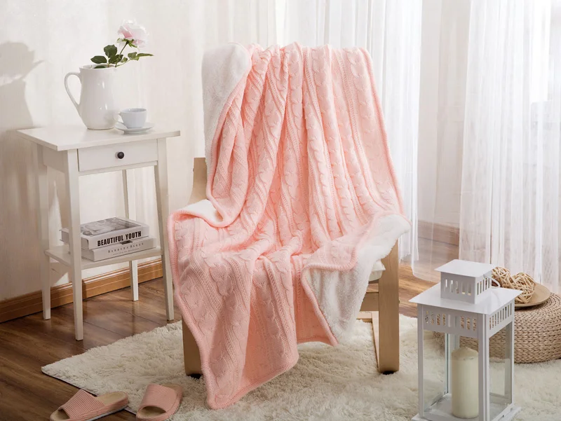 

Hot Cotton Throw Blanket Sheep velvet Knitted Blanket For Sofa Bed Pink,Blue,Gray Spring/Autumn Blanket Adults Gifts 120*180cm