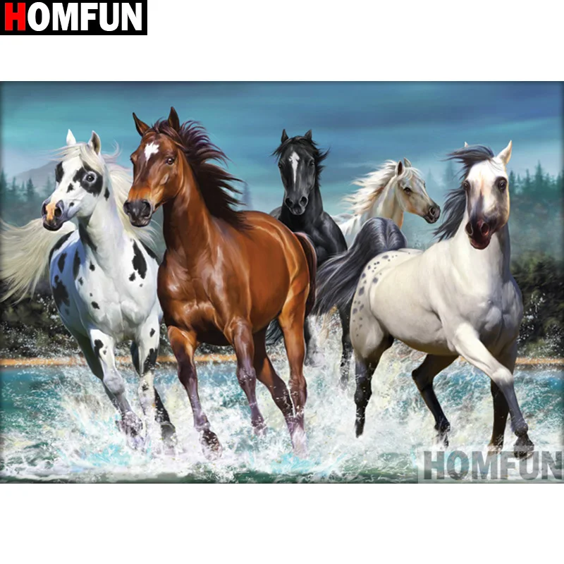 Алмазная 5D Вышивка HOMFUN Лошадь картина из квадратных/круглых страз сделай сам