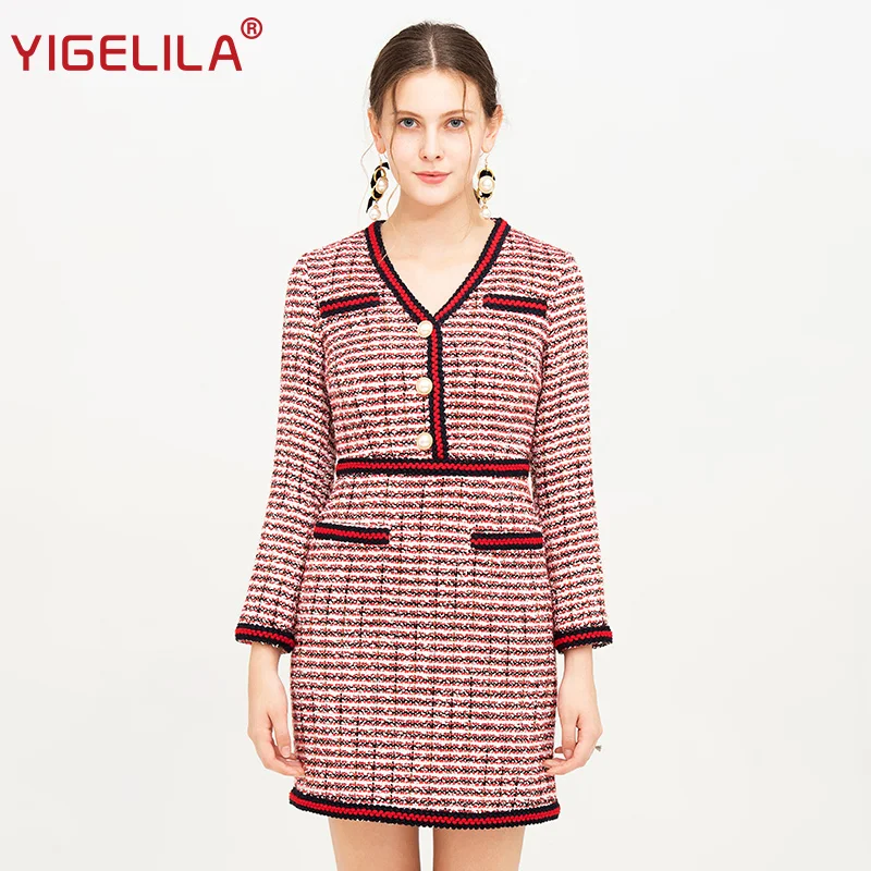 YIGELILA модное женское осеннее платье с V образным вырезом длинным рукавом