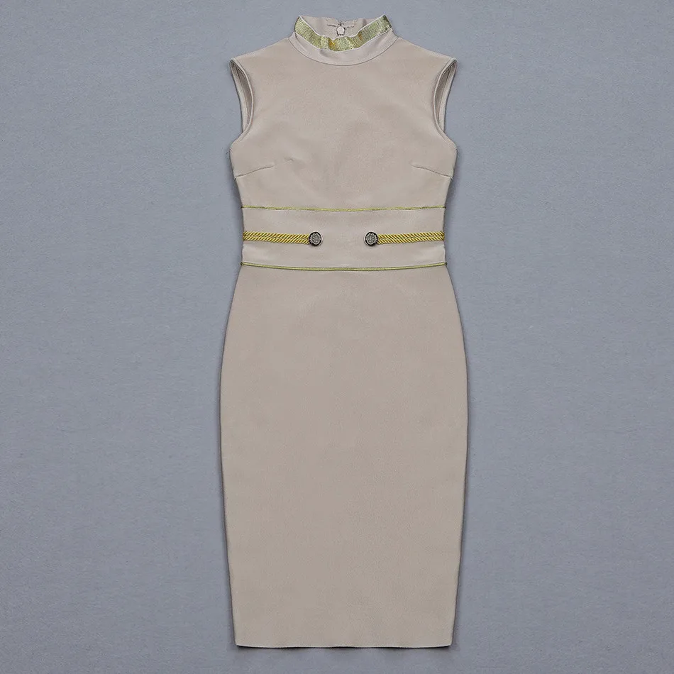 Hashupha Winter Women Bandage Bodycon Sexy Club Sleeveless Mini Dress Turtleneck Solid Elegant Evening Party Apricot Dresses | Женская