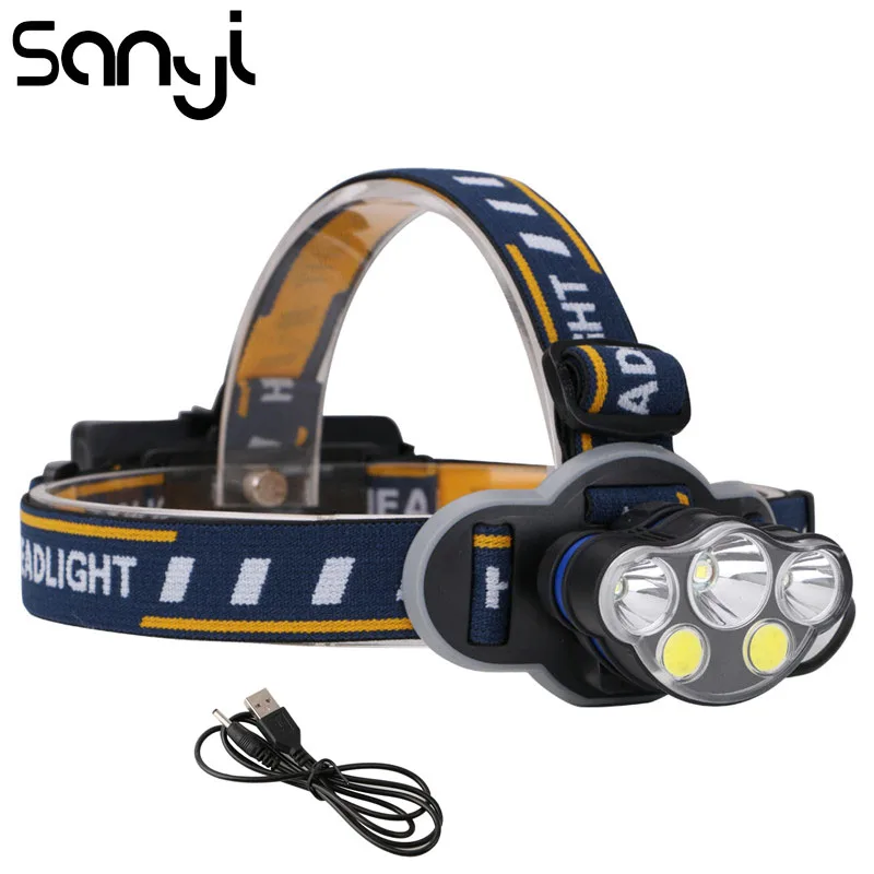 Packging 1 SANYI 1* T6+ 2* XPE+ 2* COB головной светильник 18650 батарея походный светильник супер яркий флэш-светильник на лоб USB Перезаряжаемый светодиодный налобный фонарь - Испускаемый цвет: Packging 1
