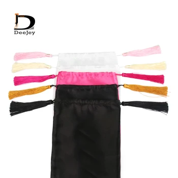 18x30cm Blank white pink black virgin hair extension packaging satin silk bag with luxury tassels gift hair bundles packing bags