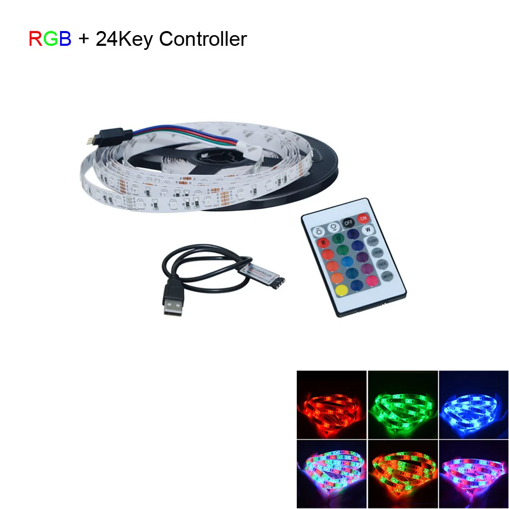 RGB with 24 Key USB интерфейс RGB Светодиодные полосы света светодио дный 60 led s/m 3528 светодио дный SMD led Диодная лента HDTV Настольный ПК фоновое освещение 3 17 24 Ключ контроллер - Испускаемый цвет: RGB with 24 Key