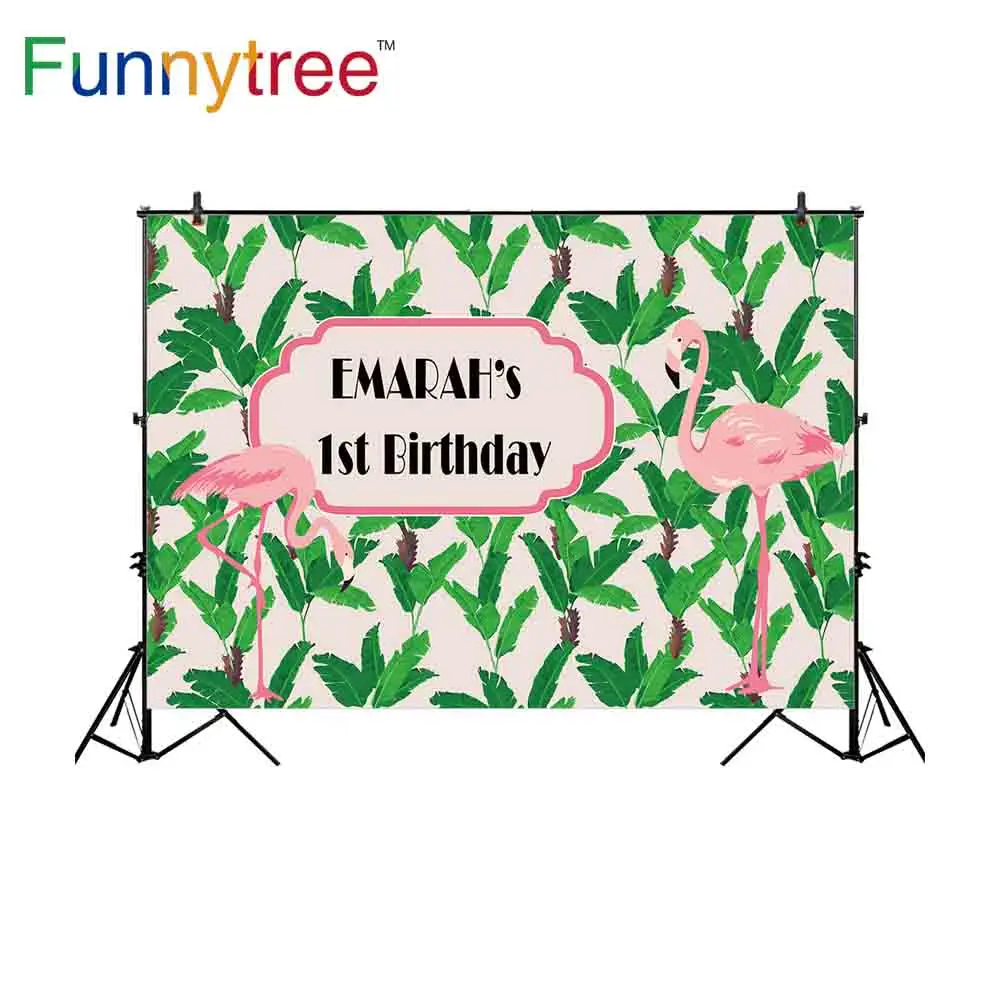 Забавный фон Фотоколл с фламинго, пальмовыми листьями, безшовным каркасом, обои на День рождения, фотографический фон для съемки, новый реквизит.