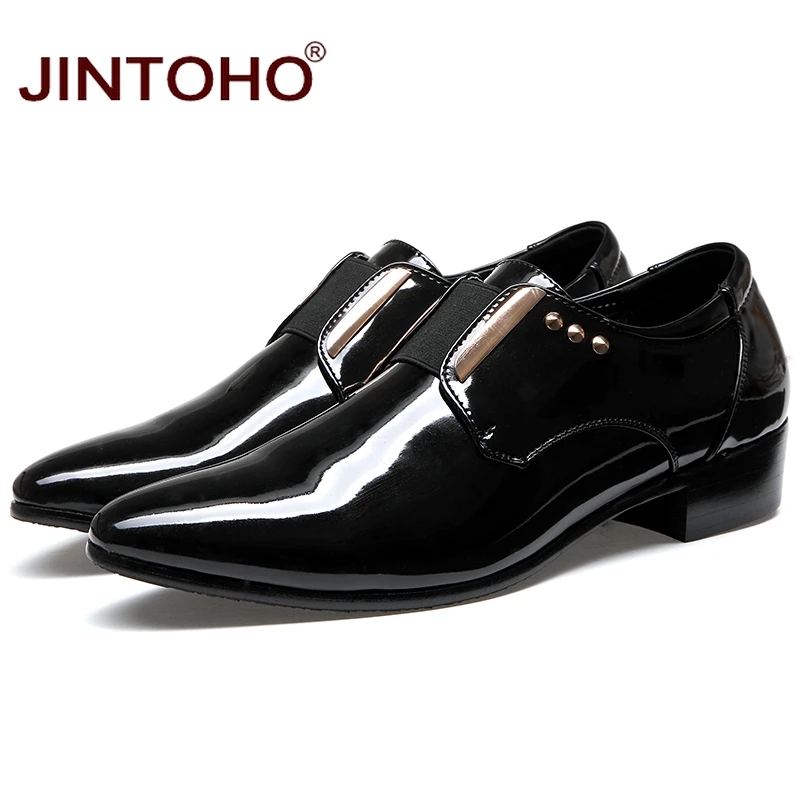 JINTOHO/мужская модельная итальянская кожаная обувь; модные мужские кожаные мокасины без шнуровки; Блестящие деловые мужские туфли; мужские туфли с острым носком