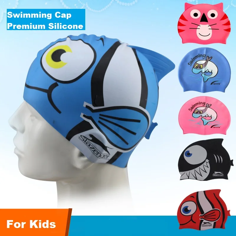 Swimming Cap Children Kids Cartoon Pattern Silicone Gel Waterproof Protection Thermal Diving Caps Boys Girls
