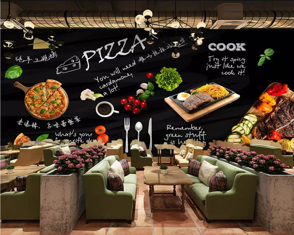 Эко-обои beibehang на заказ черные ручная роспись Классический магазин пиццы задний