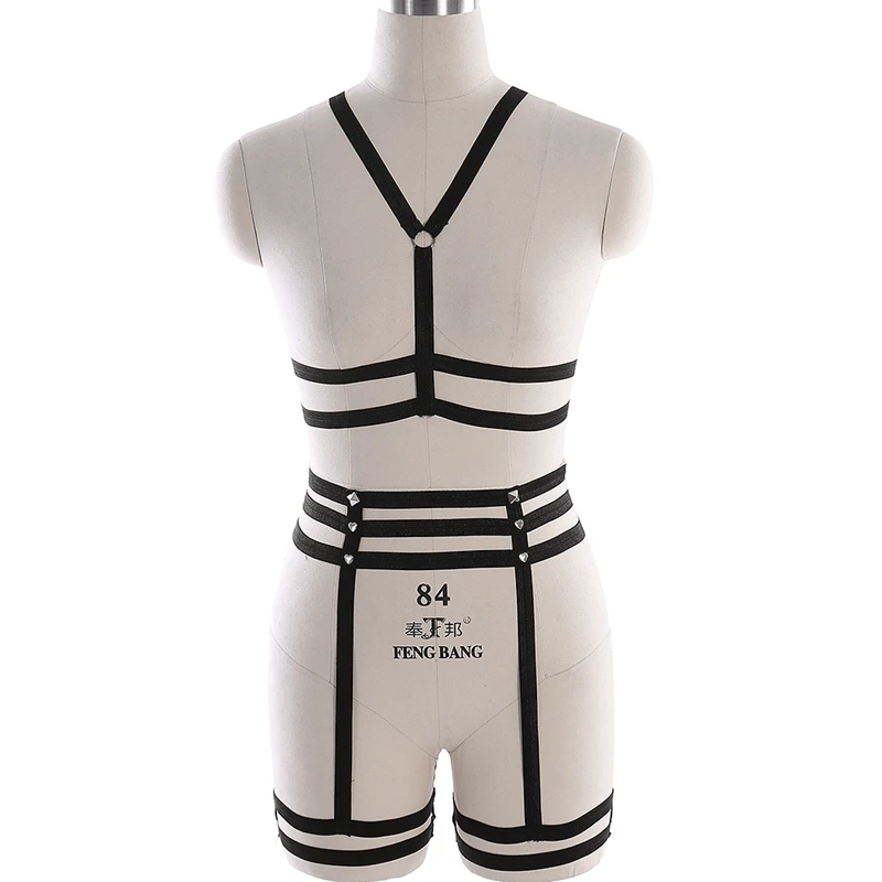 Black O0027 P0066 Комплект для тела с перьями, пояс для подвязки, черный сексуальный женский костюм, сексуальный бюстгальтер в клетку для женщин, эластичный Готический фестивальный Рейв, Одежда для танцев - Цвет: Black O0027 P0066