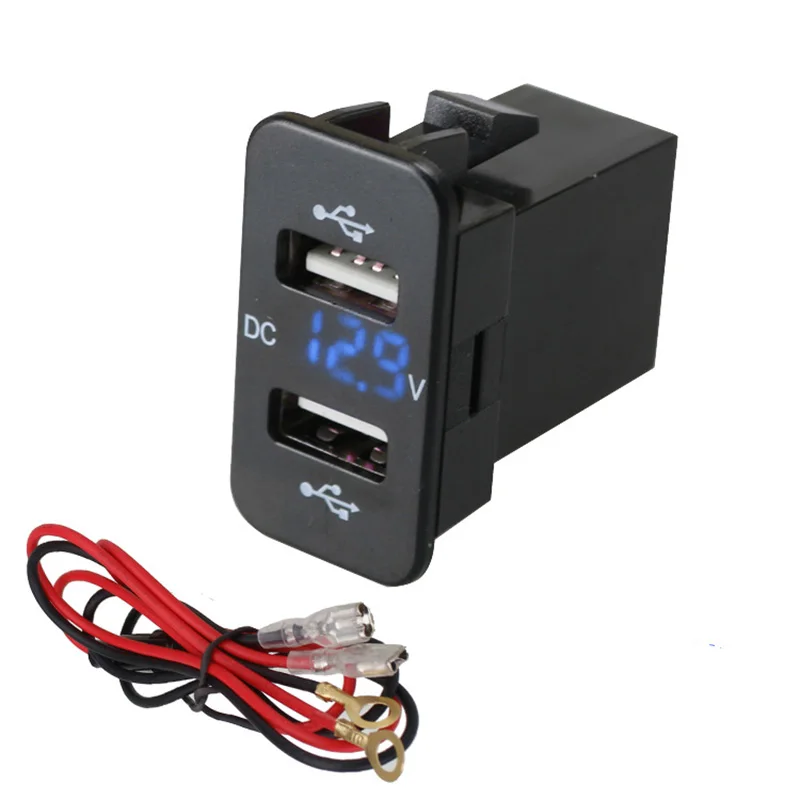 Синий Car Dual Usb Charger For Suzuki sx4 LED Fast Car USB Socket Charger Battery Charger With Voltmeter 5V 4.2A LED Display - Название цвета: Синий