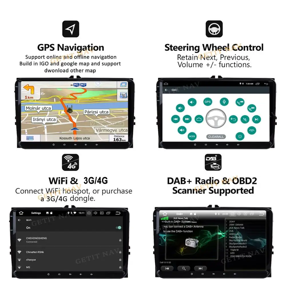 Автомобильный мультимедийный плеер Android 10 для vw Seat Altea Toledo GOLF 5/6 Polo Passat B6 CC Tiguan Touran