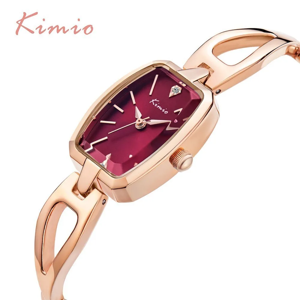 KIMIO Tonneau женские часы модные 2018 брендовые Роскошные прямоугольные розовое золото