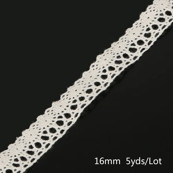 Ivory 16mm Разные размеры, 5 ярдов, ткань для одежды, сделай сам, белая слоновая кость, кремовая, черная отделка, хлопковая кружевная лента, аксессуары ручной работы, товары для шитья и рукоделия - Цвет: Ivory 16mm