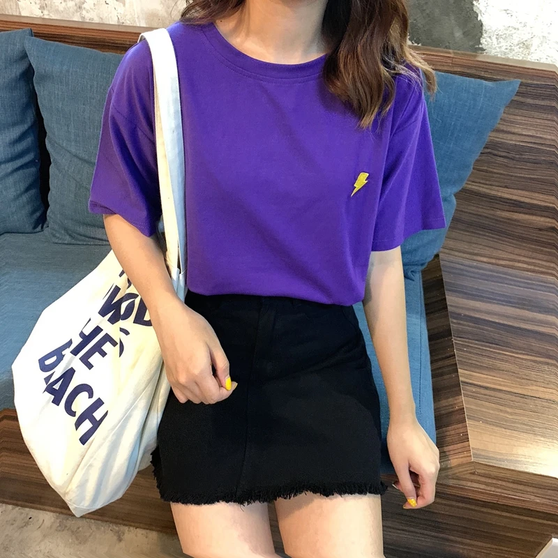 Винтажная Футболка женская летняя одежда хлопковый топ простая вышивка футболки