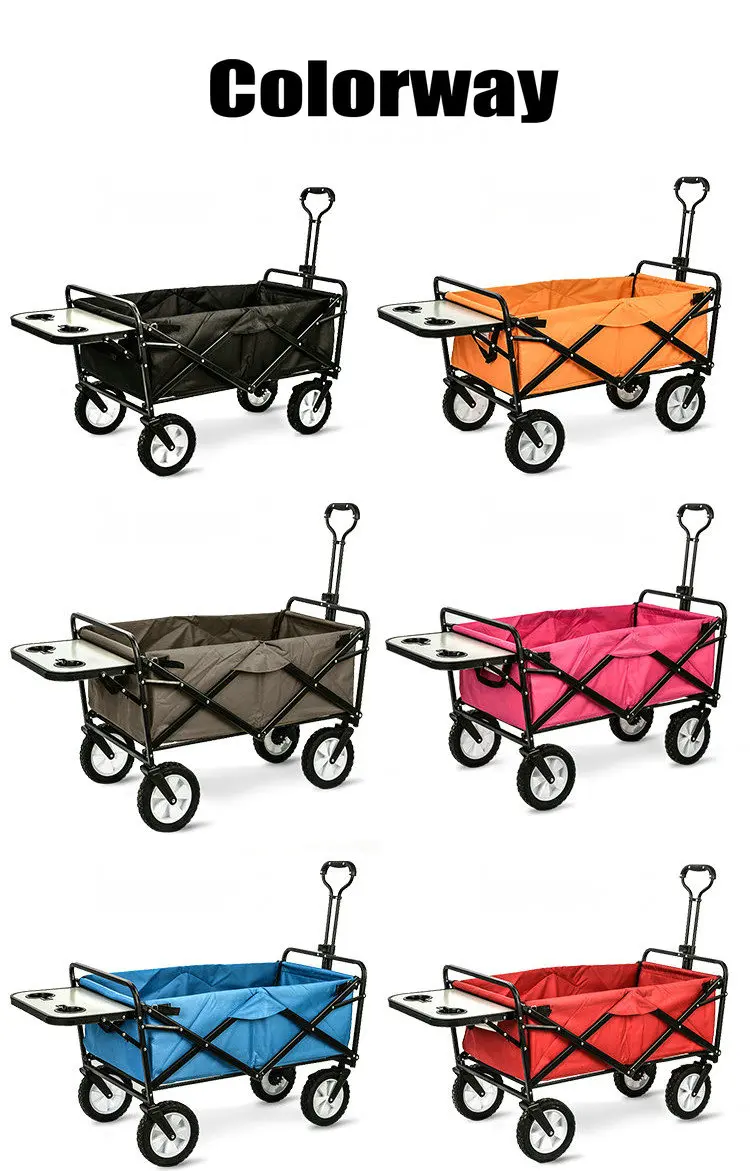 Upgrade Household Portable Shopping Cart with Table, Steel Frame Outdoor Camping Cart, Folding Utility Wagon with Side Table