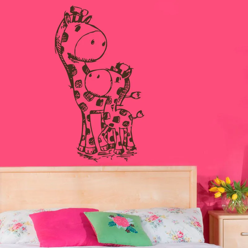 ZOOYOO две Жирафы мама и Малыш Наклейка на стену мультфильм Домашние украшения с