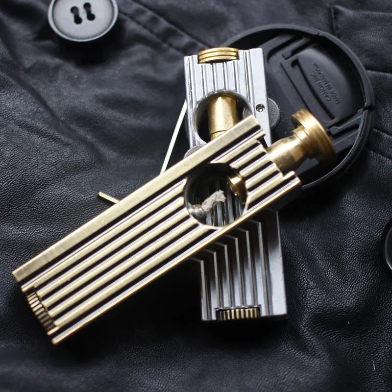Vintage Lateral Pull Gasoline Lighter Windproof Portable Gas Petrol Golden Silver Pure copper Gadgets for Men | Дом и сад