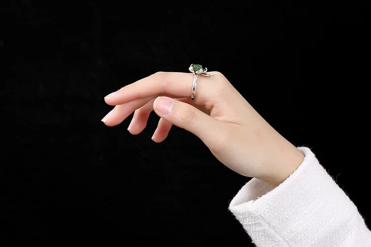 

KJJEAXCMY boutique jewelry S925 Sterling Silver Antique inlaid and Tian Biyu lotus Cloisonne lady high-end open ring