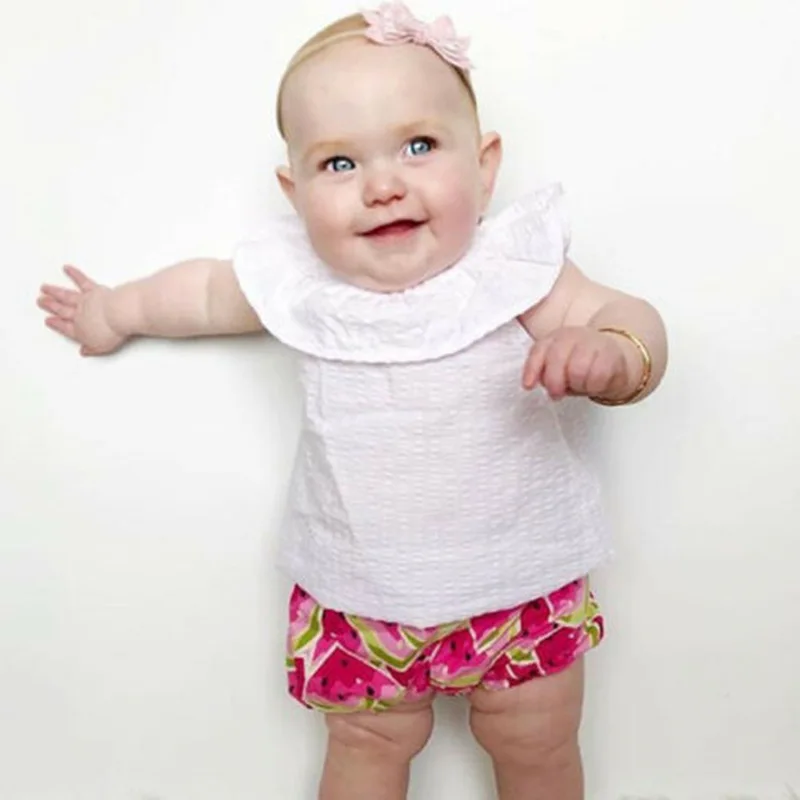 Детская одежда комплект летней одежды для маленьких девочек блуза на плечо шорты