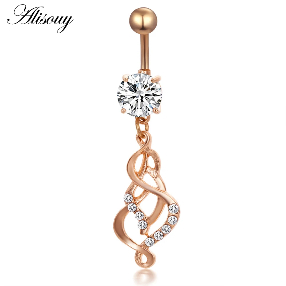 Love Heart Belly Button Rings Bar Gold Color Surgical Steel Navel Piercing Sexy Body Jewelry for Women CZ Navel Piercing rings