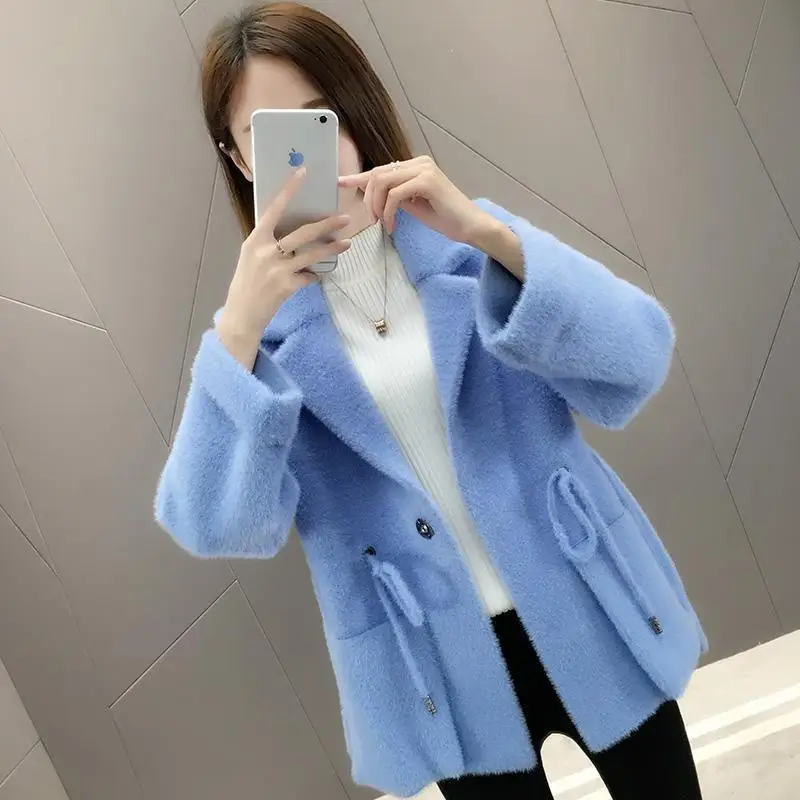 2019 женская Норковая короткая меховая накидка Толстая теплая с одной пуговицей