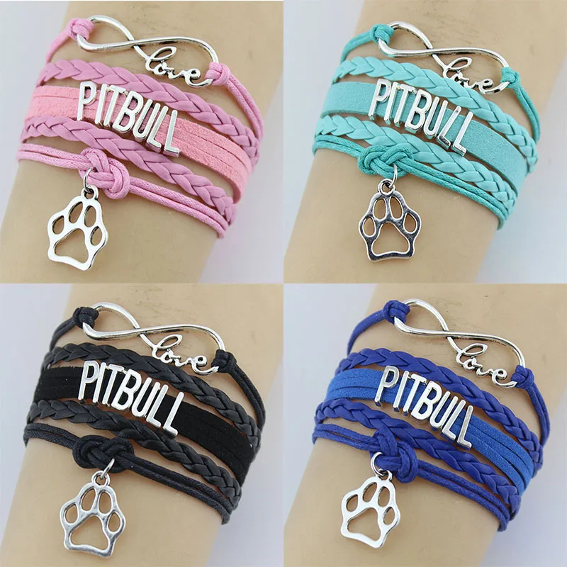 Drop Shipping Infinity Love Dog Bracelet Pitbull Bangles Handmade Animal Paw Pendant Charm Custom Any Themes | Украшения и