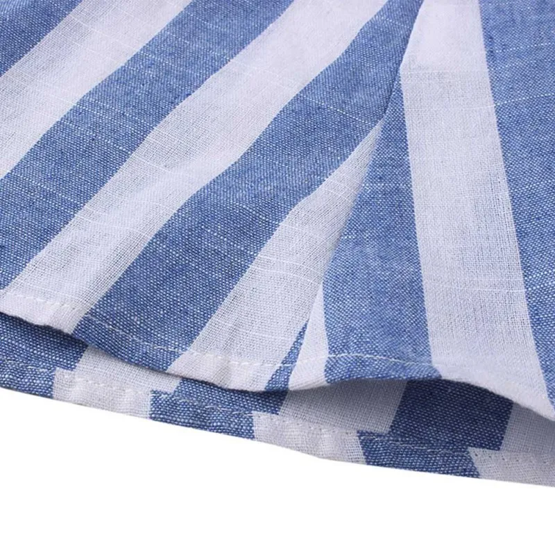 

Women Clothing Sexy V-Neck Sleeveless Mini Dress Ladies Fashion Casual Belt Tie up Work Office Striped Short BLUE Dress