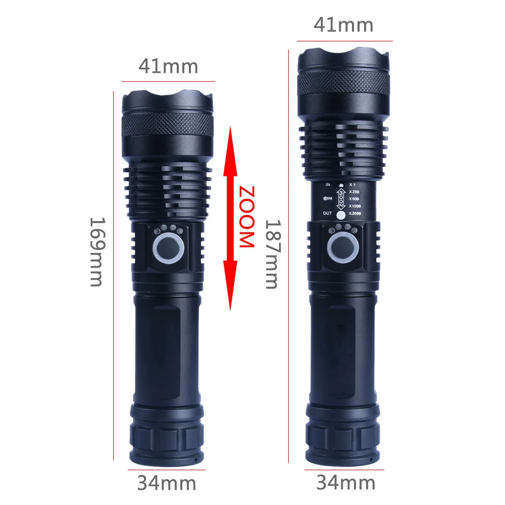 Светодиодный XHP50 Zoom фонарик 1500LM Мощный USB Перезаряжаемый 5 режимов
