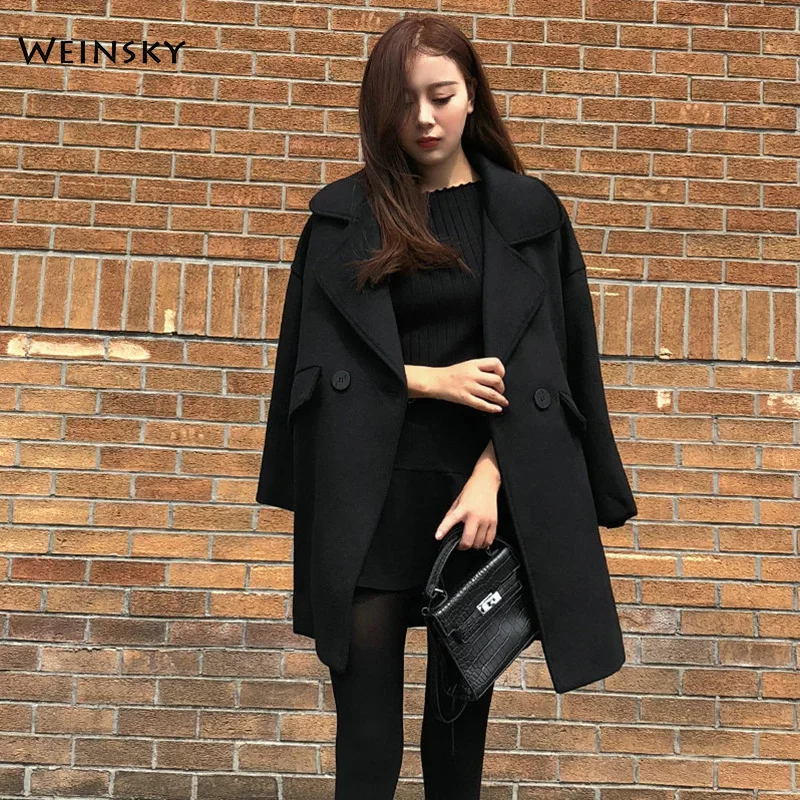 Weinsky Женское пальто осень-зима 2018 модное офисное женское двубортное свободное
