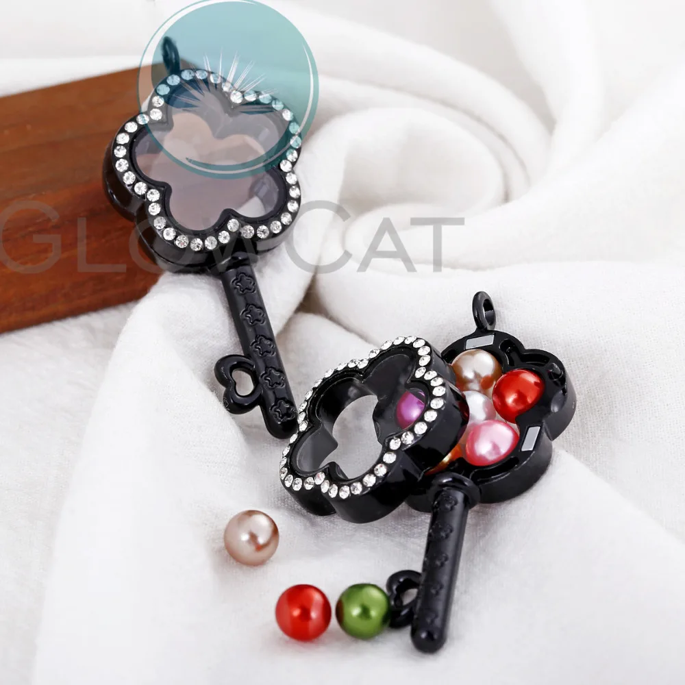 Черный плавающий медальон кулон горный хрусталь стеклянный бусины жемчужная