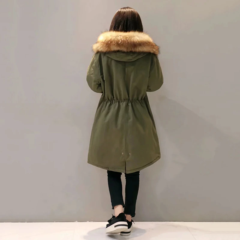 Зимние парки Черный Армейский зеленый пальто с капюшоном Для женщин
