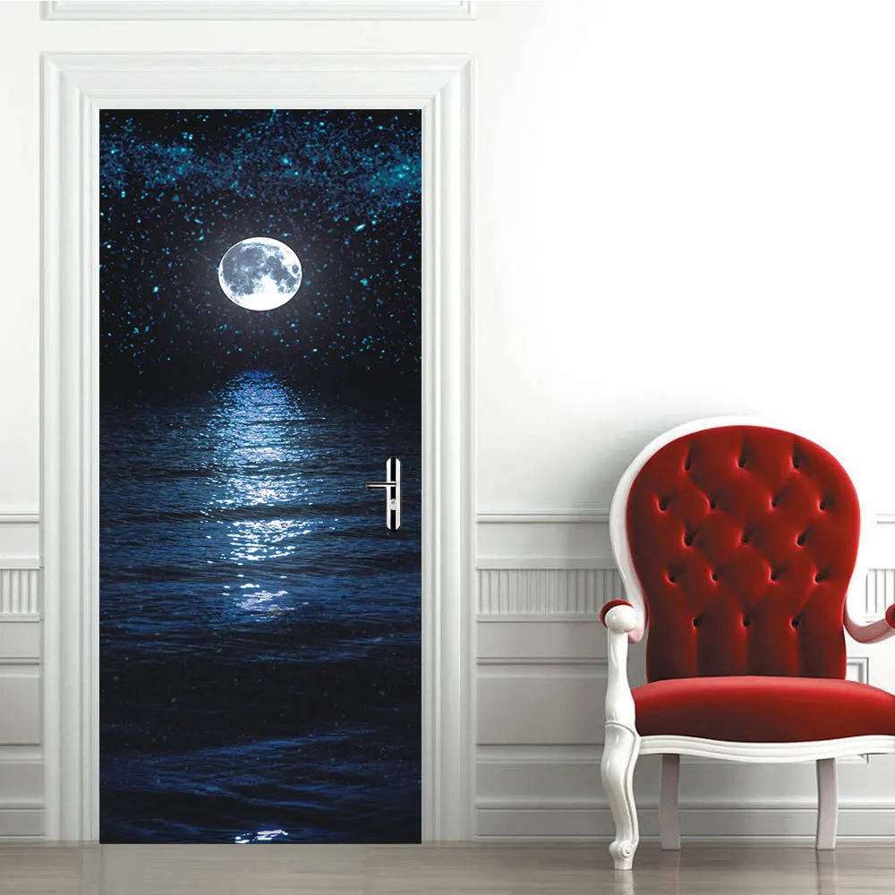 3D дверной стикер s Full Moon ночной вид наклейка на стену украшение для двери искусство Спальня дверь Водонепроницаемая наклейка из ПВХ DIY обои домашний декор