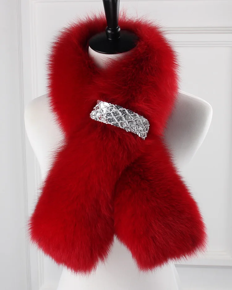 ZDFURS* Зимний натуральный Лисий мех шаль модный воротник длинный меховой шарф женский лисий мех кольцо украшение пальто меховой воротник - Цвет: red