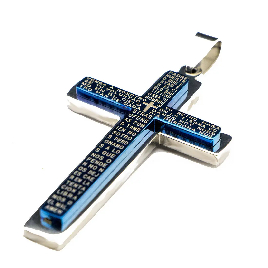 New Gift Unisex's Men Blue Silver Stainless Steel Cross Pendant Necklace Chain Black leather A-2240 | Pendants