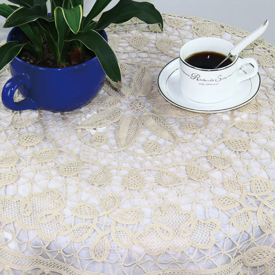 QUNYINGXIU Cotton Tuscany Lace Beige Tablecloth Handmade Classical Wedding Round Table Cover Tabelcloth 28*28 inch = 71*71 cm | Дом и сад