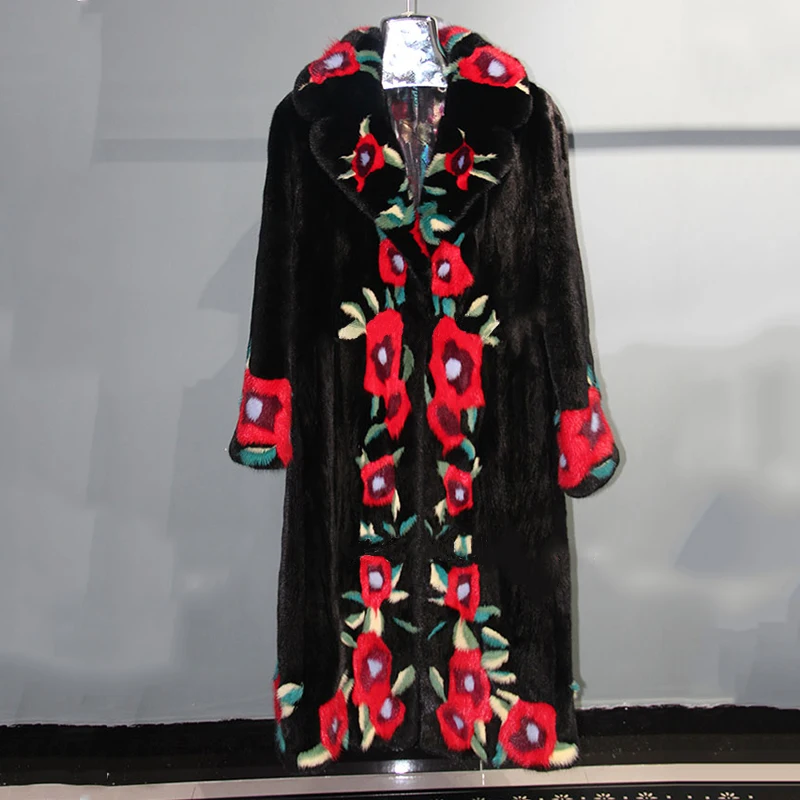 LVCHI female length noble winter Customizable Fur coat mink fur jacket stylish 3D floral new women thick maxi real mink coats